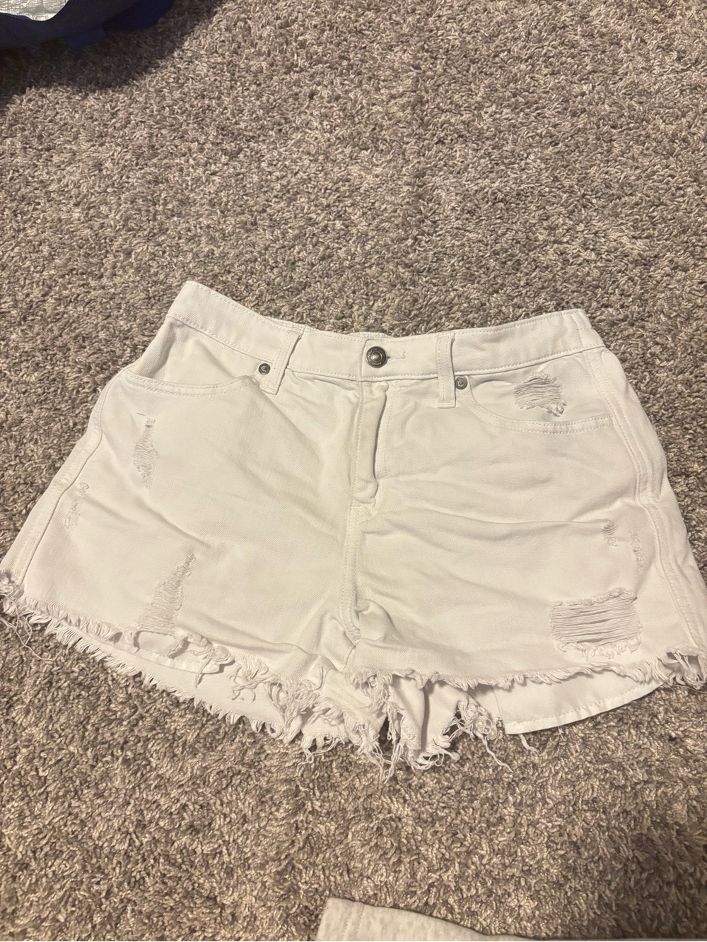 High-Rise White Distressed Denim Shorts